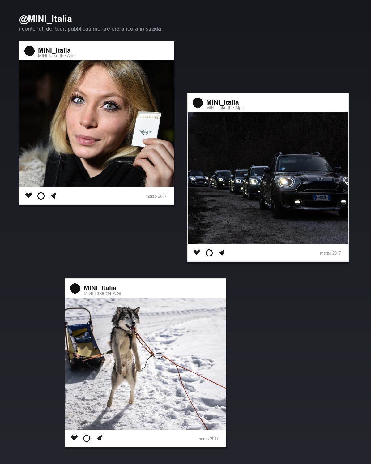 Mockup dei post del tour pubblicati sui canali MINI Italia
